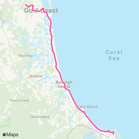 TransLink Tweed Heads - Broadbeach via Burleigh Heads map