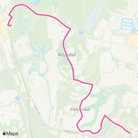 TransLink Uni-Hospital - Helensvale via Parkwood map