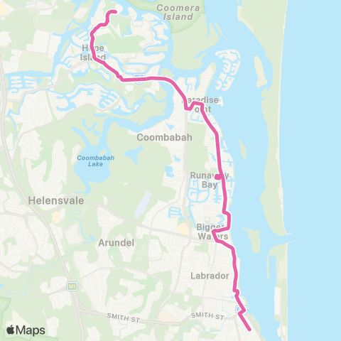 TransLink Sanctuary Cove - Southport via Runaway Bay map