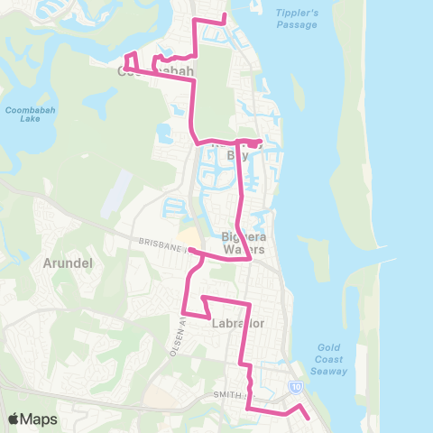 TransLink Paradise Point - Southport via Harbour Town map