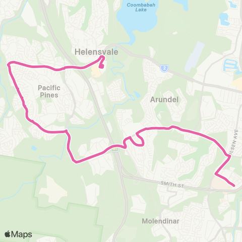 TransLink Uni-Hosp - Helensvale via Pacific Pines map