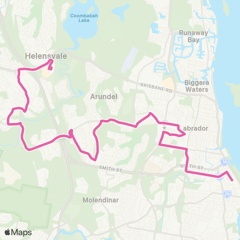 TransLink Southport - Helensvale via Arundel, Pacific Pines map