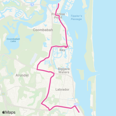 TransLink Paradise Point - Southport via Uni-Hosp map