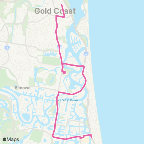 TransLink Broadbeach - Southport via Isle Capri map