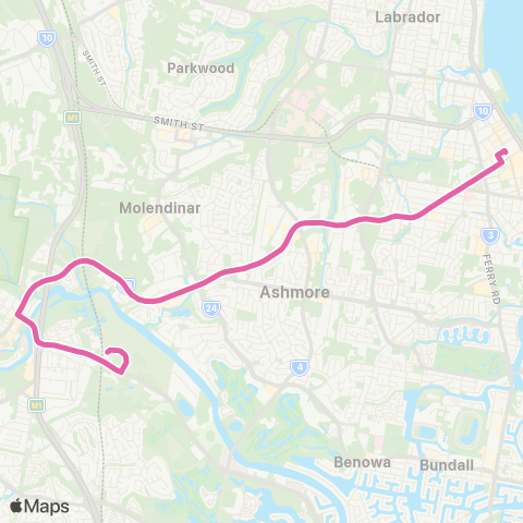 TransLink Southport - Nerang via Ashmore map