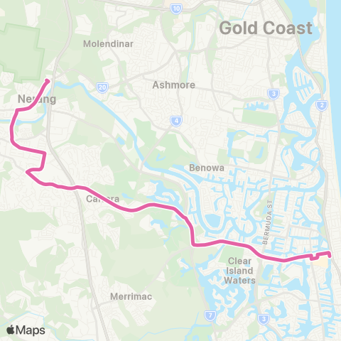 TransLink Broadbeach - Nerang via Highland Park map