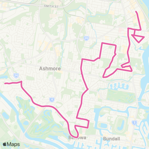 TransLink Ashmore - Southport via Southport Park map