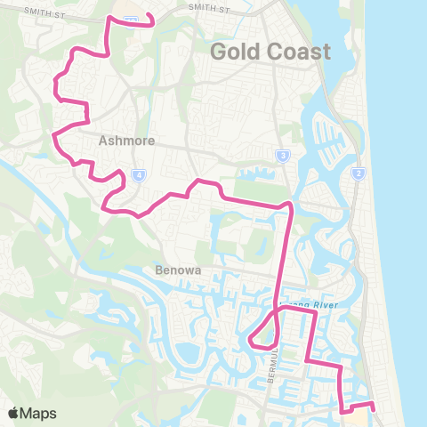 TransLink Broadbeach - Uni-Hospital via Ashmore map