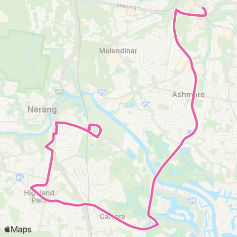 TransLink Uni-Hospital - Nerang via Ashmore map