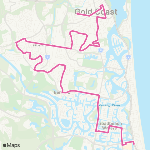 TransLink Broadbeach - Southport via Ashmore, Keebra Pk map