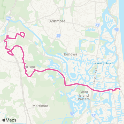 TransLink Broadbeach - Nerang via Carrara map