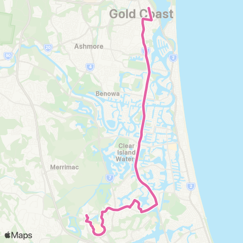 TransLink Southport - Robina via Bundall map