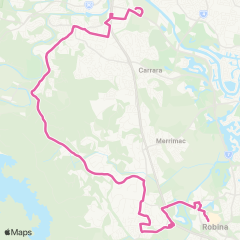 TransLink Nerang - Robina via Gilston,Worongary, Mudgeeraba map