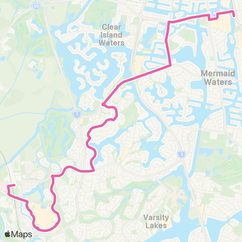 TransLink Broadbeach - Robina via Mermaid Waters map