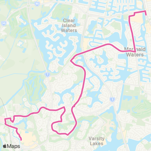 TransLink Broadbeach S - Robina via Robina Wood map