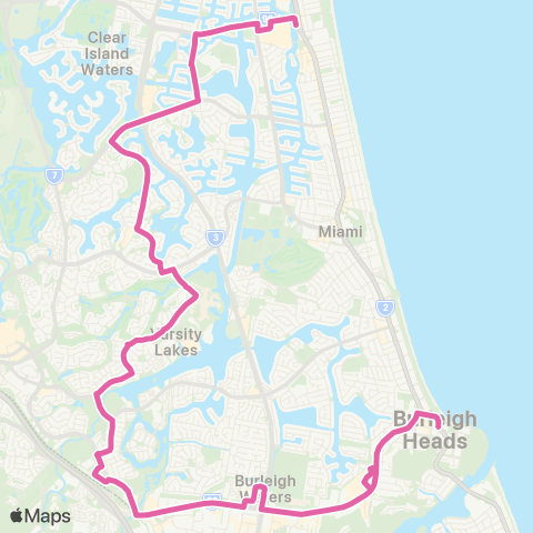 TransLink Broadbeach - Burleigh Hds via Robina, Varsity Lks map