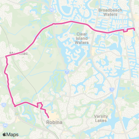 TransLink Broadbeach - Robina via Merrimac map