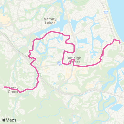 TransLink Reedy Creek - Burleigh Heads via Varsity Lakes map