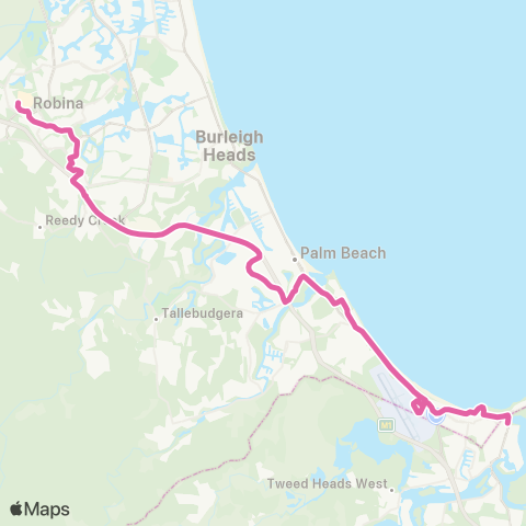 TransLink Tweed Heads - Robina via Airport, Varsity Lakes map