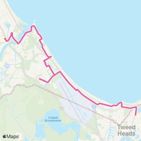 TransLink Tweed Heads - The Pines via John Flynn Hosp map