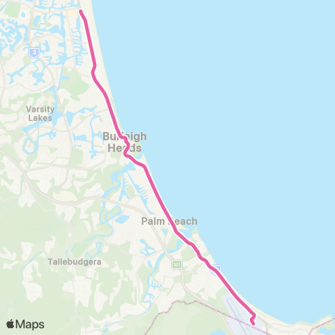 TransLink Airport - Broadbeach S via Burleigh Heads map