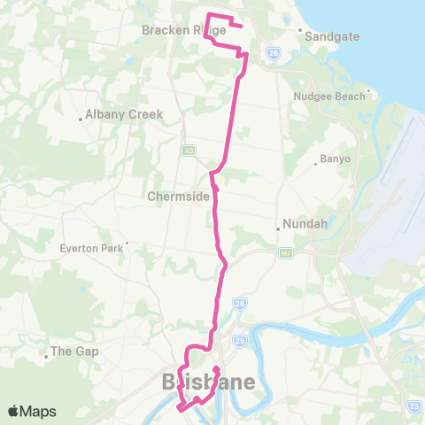 TransLink Valley - Bracken Ridge via Chermside map