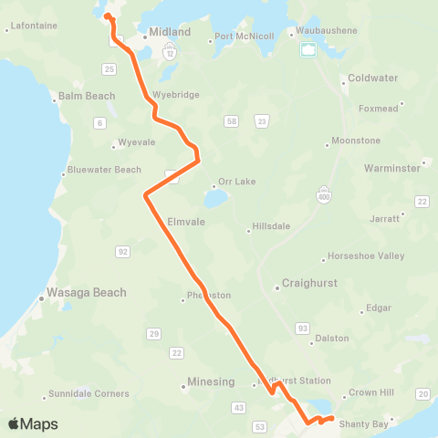 Simcoe County LINX Barrie - Midland-Penetanguishene  map