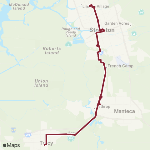 San Joaquin RTD Stockton-Lathrop-Tracy map