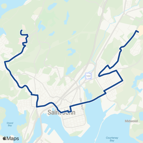 Saint John Transit McAllister Place / Regional UNB map