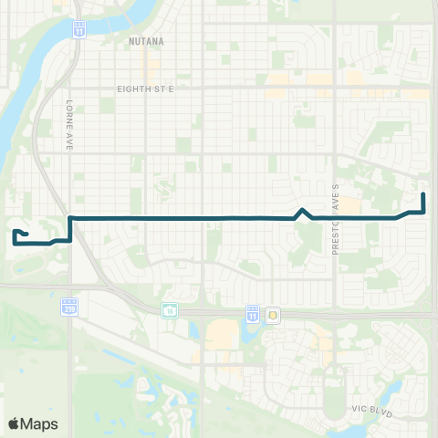 Saskatoon Transit Folkfest East / FF City Hall map