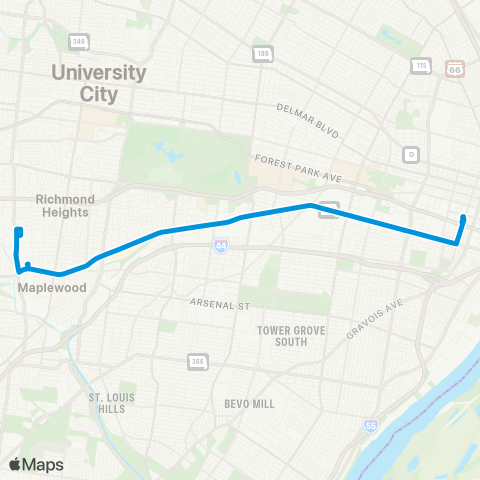 MetroBus Missouri Chouteau map