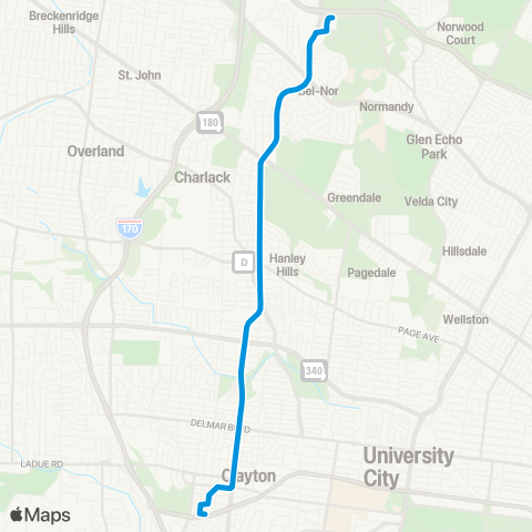 MetroBus Missouri Hanley map