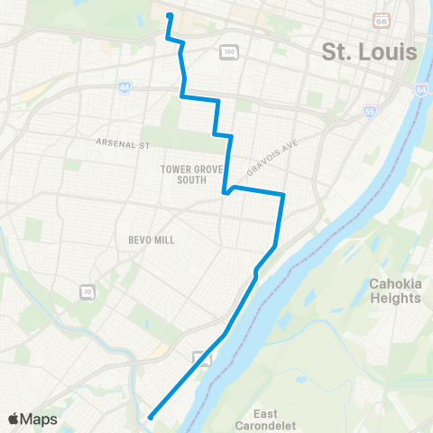 MetroBus Missouri Shaw-Cherokee map