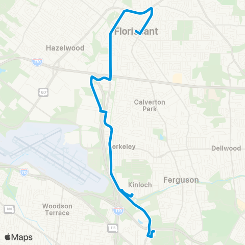 MetroBus Missouri N Hanley Shuttle map