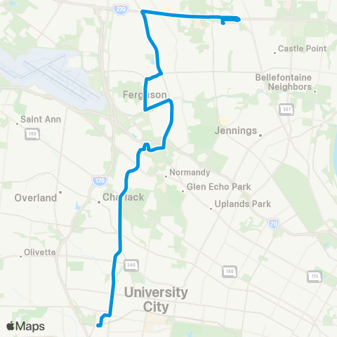 MetroBus Missouri Ferguson-Clayton map