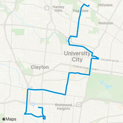 MetroBus Missouri Red map