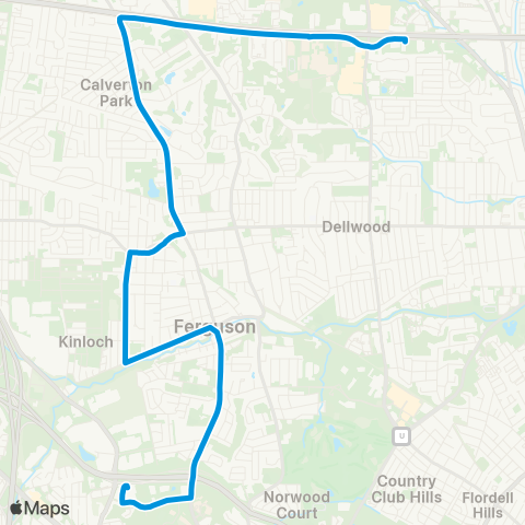 MetroBus Missouri Ferguson map