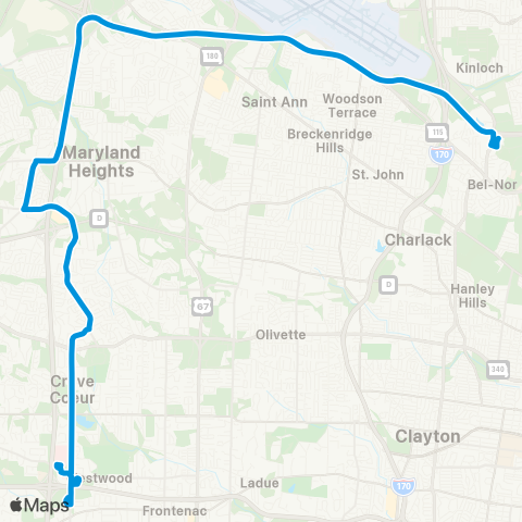 MetroBus Missouri Ballas-North Hanley map