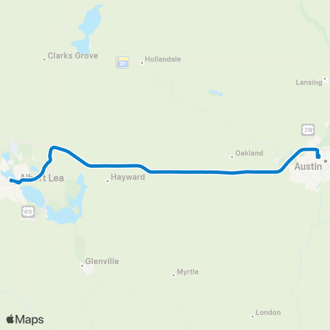 SMART Flex Austin to Albert Lea Hospital Shuttle map