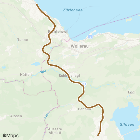 Schweizerische Südostbahn Einsiedeln - Wädenswil map