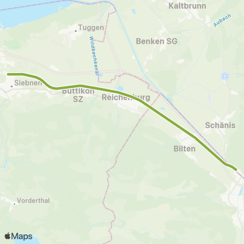 Schweizerische Südostbahn Ziegelbrücke - Siebnen-Wangen map