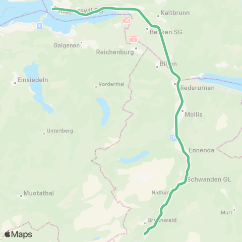 Schweizerische Südostbahn Schwanden GL - Rapperswil SG map