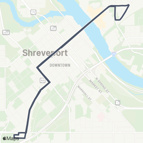 Sportran Shreveport-Bossier Downtown Circulator map