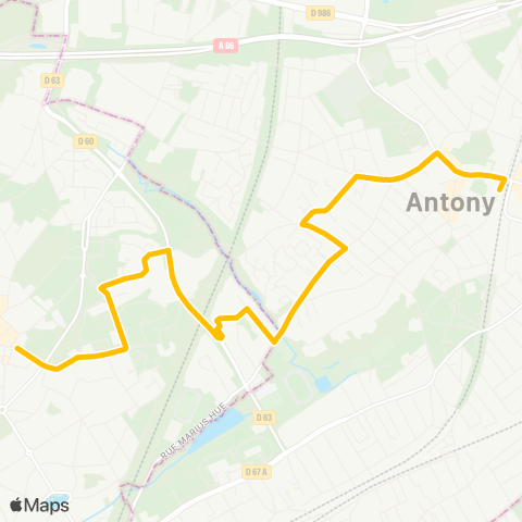 Bièvre Gare d'Antony↔︎Verrières Mairie map