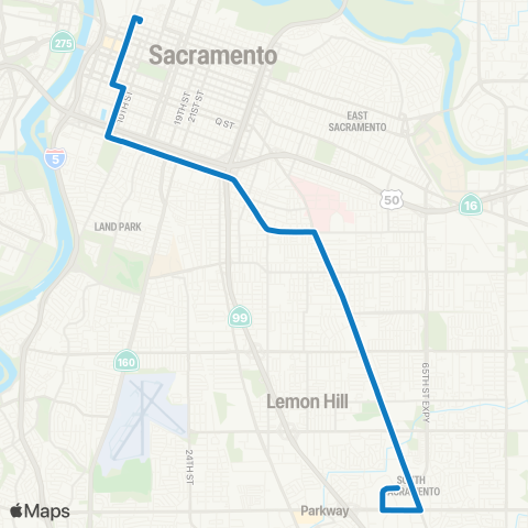 SacRT Stockton / Broadway map