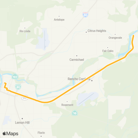 SacRT Downtown - Folsom map