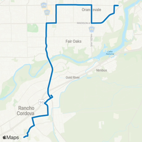 SacRT Sunrise Commuter map