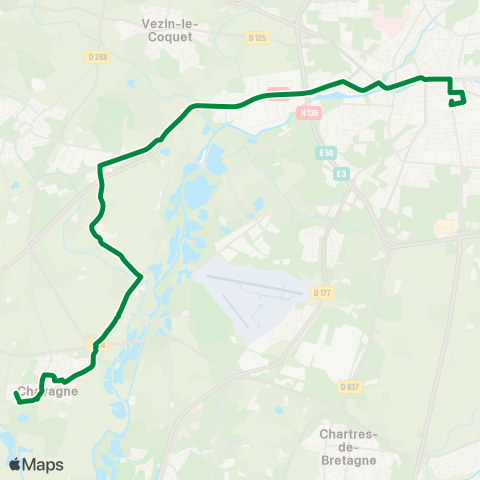 STAR Rennes (CDG) - Chavagne (Croix Blanche) map