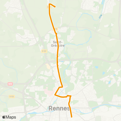 STAR St-Grégoire (MFR Rabinardières) - Rennes (Gares) map