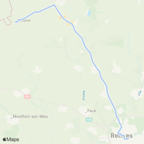 STAR Bécherel (Bécherel Ctre) - Rennes (Gares) map